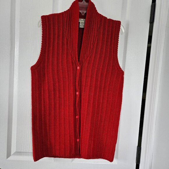 Eddie Bauer Wool Shawl Collar Sweater Vest Medium Tall MT Women Red Button Front - Picture 14 of 15